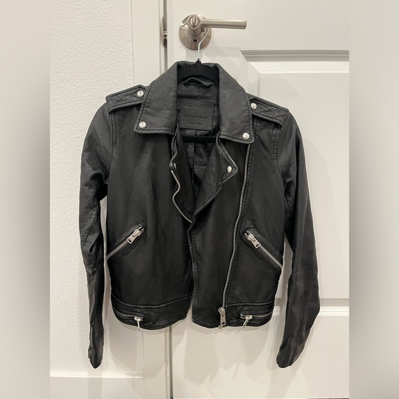 All Saints Bourne Biker Leather Jacket - Size US 4 - Picture 3 of 3